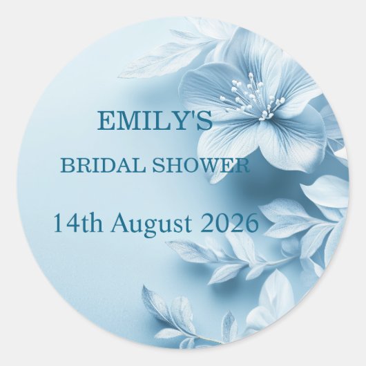 Sticker Rond Beautiful Blue Floral Bridal Shower (Devant)