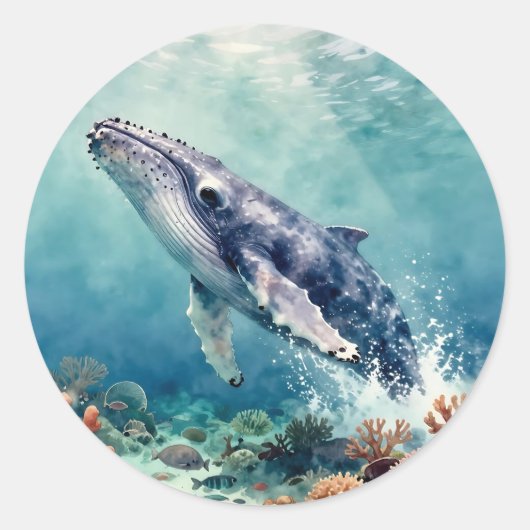 Sticker Rond Beautiful Impasto Whale Oceanic Illustration (Devant)
