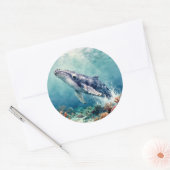 Sticker Rond Beautiful Impasto Whale Oceanic Illustration (Enveloppe)