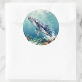 Sticker Rond Beautiful Impasto Whale Oceanic Illustration (Sac)