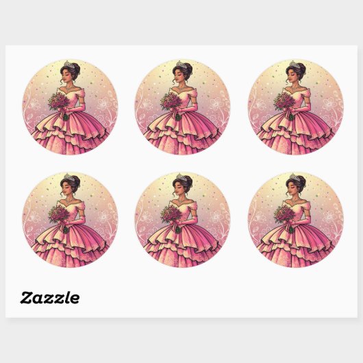 Sticker Rond Beautiful Mis Quince Años Celebration Design (Feuille)