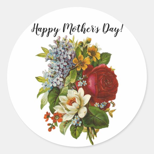 Sticker Rond Beautiful Romantic Summer Bouquet with Red Rose (Devant)