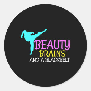 Sticker Rond Beauty Brains Black Belt Karate Martial Arts Cadea