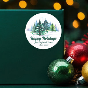 Sticker Rond Beaux arbres de Noël personnalisés Joyeuses Fêtes