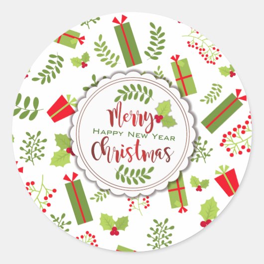 Sticker Rond Beaux cadeaux de Noël Script (Devant)