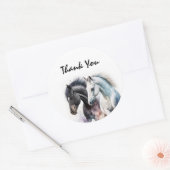 Sticker Rond Beaux chevaux en Merci d'aquarelle (Enveloppe)