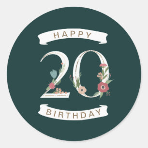 Sticker Rond Beaux chiffres floraux 20e anniversaire