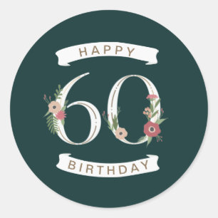 Sticker Rond Beaux chiffres floraux 60e anniversaire