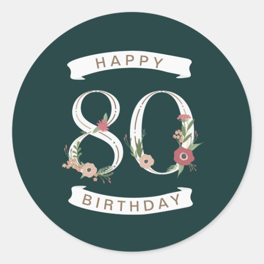 Sticker Rond Beaux chiffres floraux 80e anniversaire (Devant)