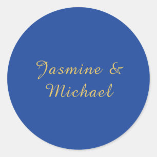 Sticker Rond Beaux Noms De Couple Calligraphiés Bleu Et Or