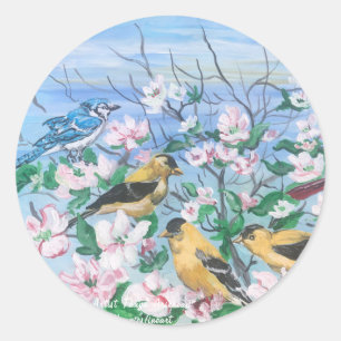 Sticker Rond Beaux oiseaux du printemps