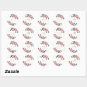 Sticker Rond Beaux Roses avec Monogramme et Mariage Date (Feuille)