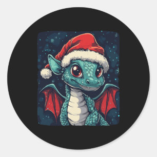 Sticker Rond Beaux voeux De Noël D'Un Dragon Festif