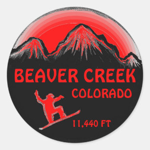 Sticker Rond Beaver Creek Colorado rouge snowboard art autocoll