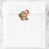 Sticker Rond Beaver Noël Animaux d'hiver Beaver Classic Rou (Sac)