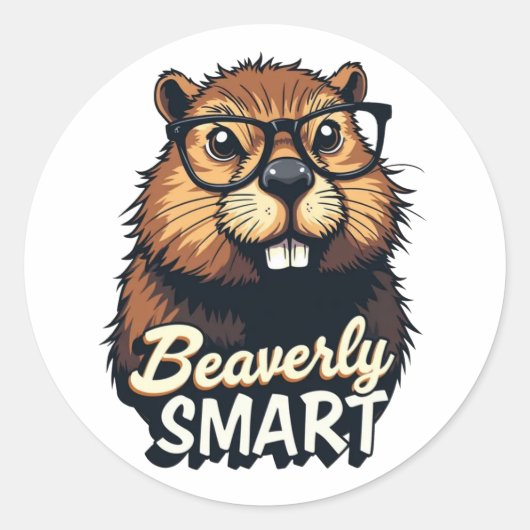 Sticker Rond Beaverly Smart - Drôle Castor avec lunettes Graphi (Devant)