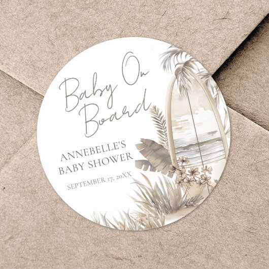 Sticker Rond Bébé À Bord Du Baby shower De Plage