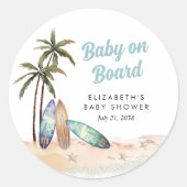 Sticker Rond Bébé À Bord Du Baby shower De Plage Surf (Devant)
