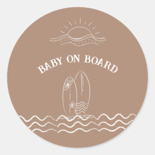 Sticker Rond Bébé à bord du Baby shower de surf