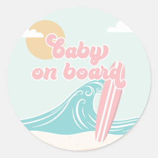 Sticker Rond Bébé à bord Fête de naissance Baby shower rose sur