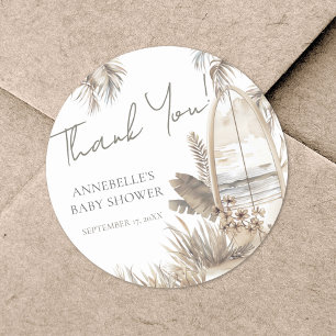 Sticker Rond Bébé à Bord Merci Plage Baby Shower