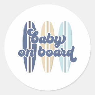 Sticker Rond Bébé à bord Planche de surf Fête bébé classique su