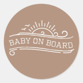 Sticker Rond Bébé à bord surf Baby shower neutre (Devant)