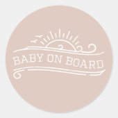 Sticker Rond Bébé à bord surf Baby shower rose (Devant)