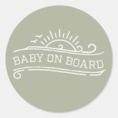 Sticker Rond Bébé à bord Surf Baby shower vert (Devant)