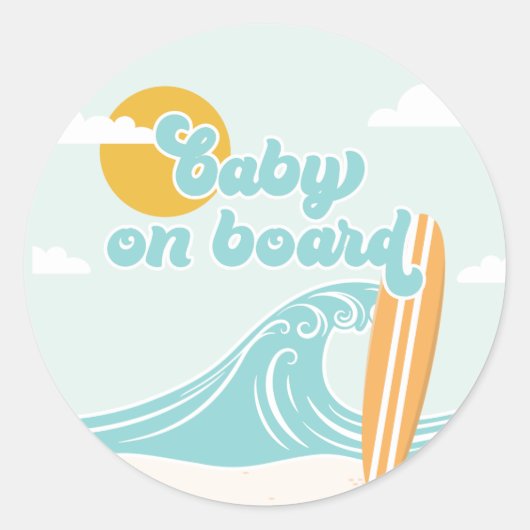 Sticker Rond Bébé à bord Surf Beach Baby shower (Devant)