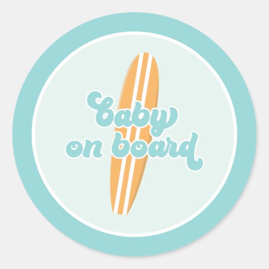 Sticker Rond Bébé à bord Surf Beach Baby shower (Devant)