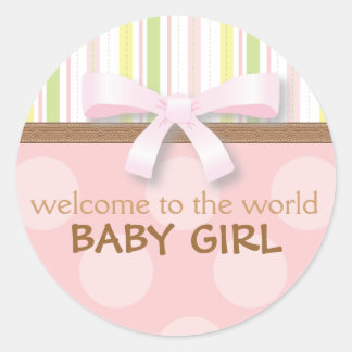 Sticker Rond Bébé adorable Fille rayures + Pots Rose Vert avec