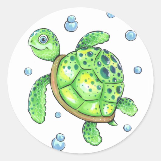Sticker Rond Bébé adorable tortue de mer (Devant)