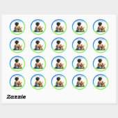 Sticker Rond Bébé afro-américain avec Baby shower Teddy (Feuille)