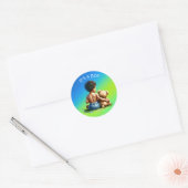 Sticker Rond Bébé afro-américain avec Baby shower Teddy (Enveloppe)