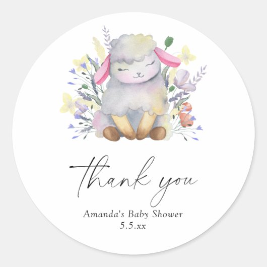 Sticker Rond Bébé Agneau - Merci (Devant)