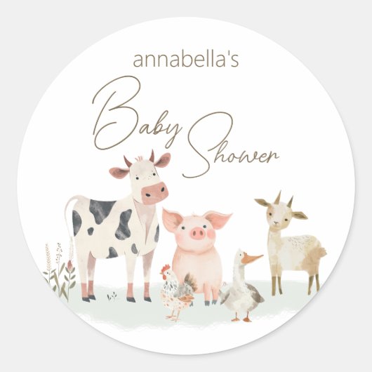 Sticker Rond Bébé Animaux de ferme mignonne thème de campagne (Devant)