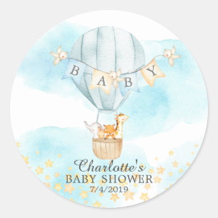 Sticker Rond Bébé Animaux Hot Air Balloon Baby shower à tour