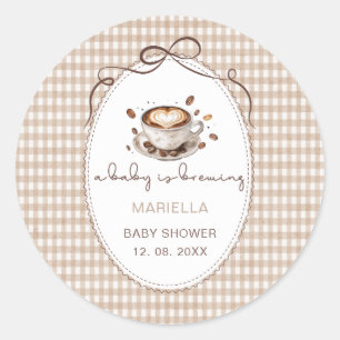 Sticker Rond Bébé aquarelle prépare du café Baby shower