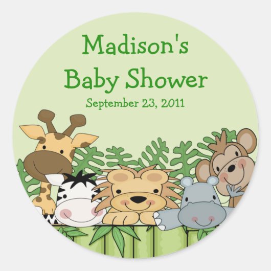 Sticker Rond Bébé Baby shower Safari Jungle (Devant)