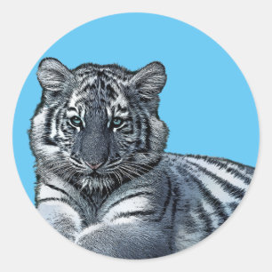 Sticker Rond bébé blanc tigre petit jungle safari animal art