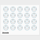 Sticker Rond Bébé Bleu, Baby shower de singe gris blanc (Feuille)