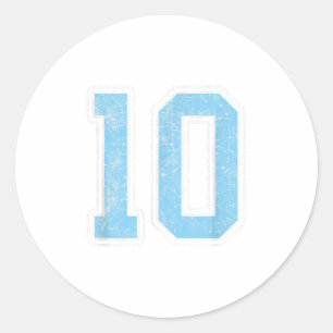 Sticker Rond Bébé Bleu Blanc Numéro 10 Joueur Jersey Uniforme #