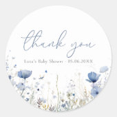 Sticker Rond Bébé Bleu En Fleur Fleur sauvage Douche Favoriser (Devant)