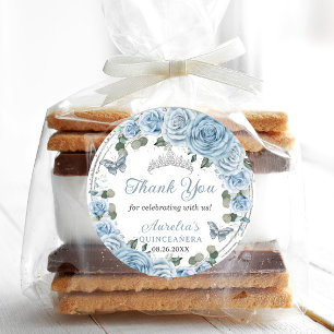 Sticker Rond Bébé Bleu Floral Papillons Argent Princesse Favori