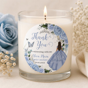Sticker Rond Bébé Bleu Floral Princesse Quinceañera 15 Douce 16