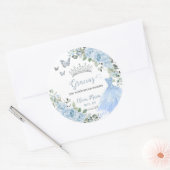 Sticker Rond Bébé Bleu Floral Princesse Robe Argent Quinceañera (Enveloppe)