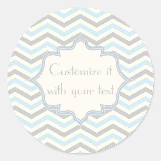 Sticker Rond Bébé bleu moderne, grey, ivory chevron (Devant)