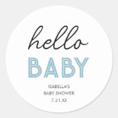 Sticker Rond Bébé Bonjour bleu | BABY SHOWER (Devant)