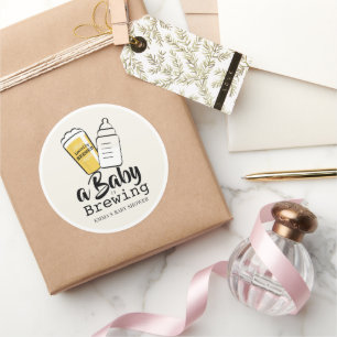 Sticker Rond Bébé brasse de la bière Biberon beige Baby Shower